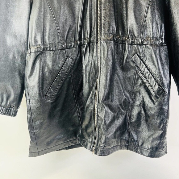 Vintage 1986 Wilsons Hooded Quilted Lined Leather Jacket Cinch‎ Waist 1X - Picture 3 of 14